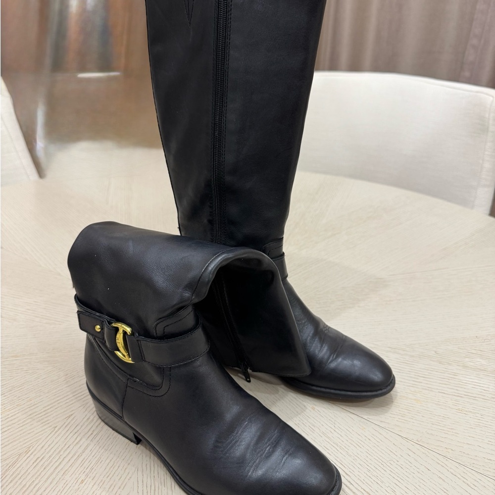 Lauren Ralph Lauren Black Boots with Gold Buckle - Picture 2 of 4